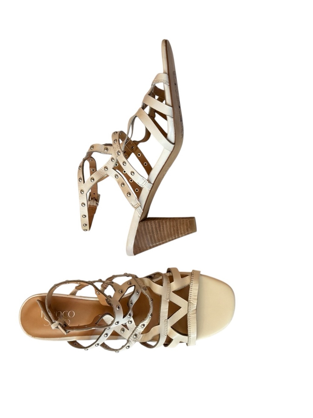 New without Tags Franco Sarto Cream Strappy Studded Mid-Heel Sandals